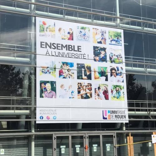 Production et pose microperforé sur façade IUT Pasteur à Rouen